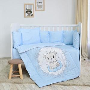 Set lenjerie pat 8 piese 70x140 cm bumbac ranforce Little Bear Blue imagine