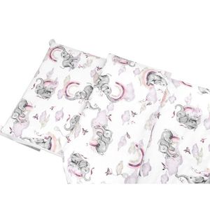 Lenjerie junior cu 2 piese Qmini din bumbac 140x200 cm Elephants on Rainbow Pink imagine