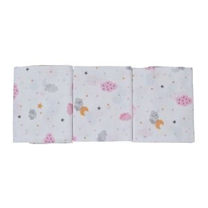 Set 3 paturici muselina din bumbac organic Nichiduta 90x90cm Pink Clouds imagine