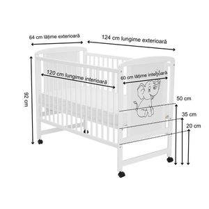 Patut din lemn Qmini Timmi Elephant 120x60 cm Alb imagine