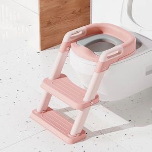 Reductor toaleta pliabil cu scara, inaltime reglabila in 2 pozitii, suprafata antiderapanda si reductor moale Little Mom Kids Steps Pink imagine