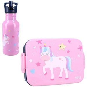 Set cutie alimente 16x13x5 cm si sticla inox 500 ml Pret pink Unicorn imagine