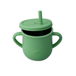 Cana din silicon cu manere si pai pentru copii 200 ml verde pal imagine