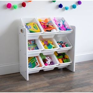 Organizator din lemn Ginger Home pentru jucarii cu 9 cutii din plastic Alb imagine