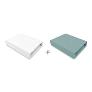 Set 2 cearceafuri cu elastic pentru patut 90x40 cm din bumbac Qmini white and dark mint imagine