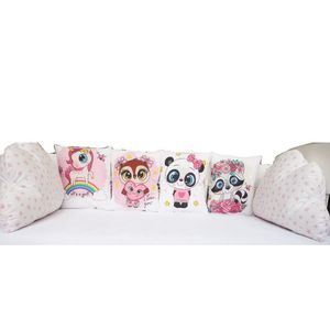 Set 6 pernute pentru patut cu panglici Nichiduta Happy Animals Pink imagine