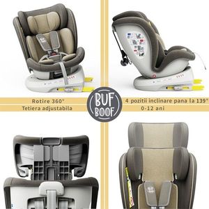 Scaun Auto Tweety Plus Deluxe Buf Boof i-size rotativ 360 cu Isofix 40-150 cm LightBrown imagine