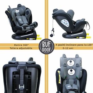 Scaun auto Tweety Plus Deluxe Buf Boof i-Size rotativ 360 cu isofix 40-150 cm UrsBlack imagine