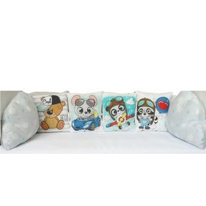 Set 6 pernute pentru patut cu panglici Nichiduta Happy Animals Blue imagine