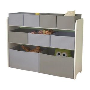 Organizator din lemn Ginger Home pentru jucarii cu 9 cutii textile AlbGri imagine