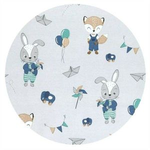 Cearceaf cu elastic Qmini pentru patut co-sleeper Theo 85x46 cm din bumbac Fox and Rabbit, Blue imagine