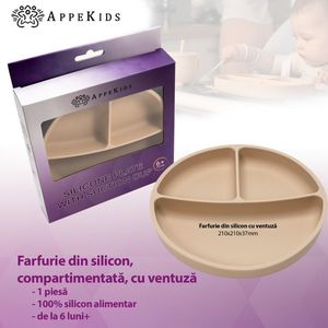 Farfurie compartimentata din silicon cu ventuza AppeKids Bubble Beige imagine