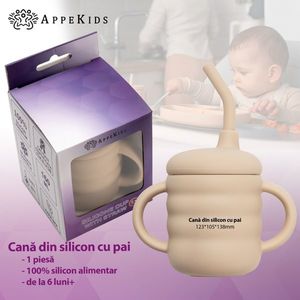 Cana din silicon cu pai AppeKids Bubble Beige imagine