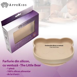 Farfurie din silicon cu ventuza AppeKidsThe Little Bear Bubble Beige imagine