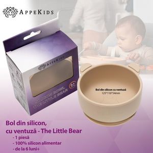 Bol din silicon cu ventuza AppeKids The Little Bear Bubble Beige imagine