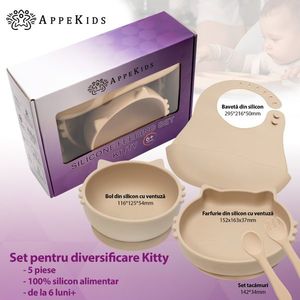 Set diversificare AppeKids din silicon 5 piese Kitty Bubble Beige imagine