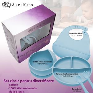 Set diversificare AppeKids din silicon 5 piese Classic Aqua Blue imagine