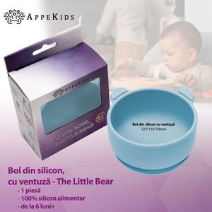 Bol din silicon cu ventuza AppeKids The Little Bear Aqua Blue imagine