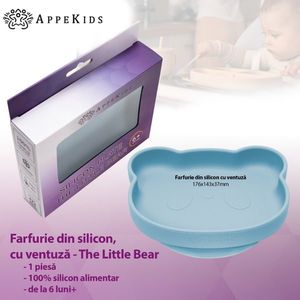 Farfurie din silicon cu ventuza AppeKids The Little Bear Aqua Blue imagine