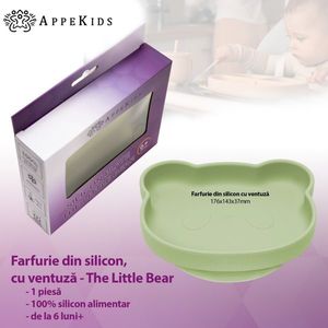 Farfurie din silicon cu ventuza AppeKids The Little Bear Raw Green imagine