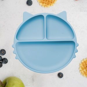 Farfurie compartimentata din silicon cu ventuza AppeKids Kitty Aqua Blue imagine