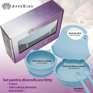 Set diversificare AppeKids din silicon 5 piese Kitty Aqua Blue imagine