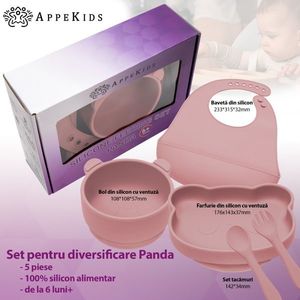 Set diversificare AppeKids din silicon 5 piese Panda Old Rose imagine