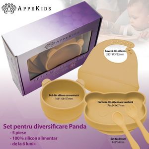 Set diversificare AppeKids din silicon 5 piese Panda Honey imagine