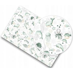 Cearceaf cu banda elastica 120x60 cm Green Sea Animals imagine