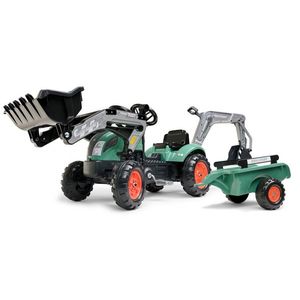 Tractor Falk Vintage pentru copii cu cupa, excavator si remorca verde imagine