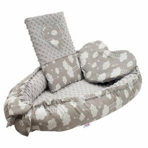 Set 3 piese New Baby Luxury Baby Nest cu doua fete cu paturica si pernuta in forma de inima Minky Heart Cloud imagine