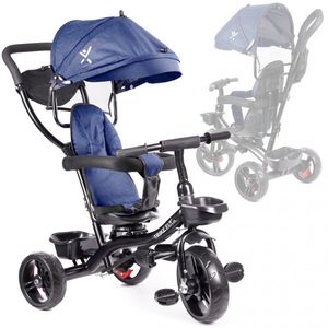 Tricicleta pentru copii cu scaun rotativ 360 Trike Fix Lite Blue, sistem roata libera, roti cauciuc EVA, suport pentru picioare, maner cu control al directiei si frana pe rotile din spate imagine