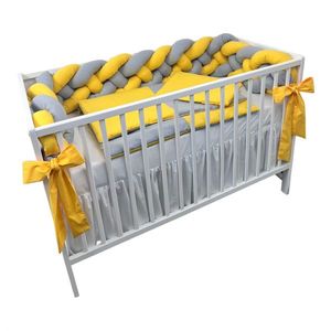 Aparatoare laterala patut bebe Deseda bumper impletita in 4 din bumbac 240 cm galben-gri imagine