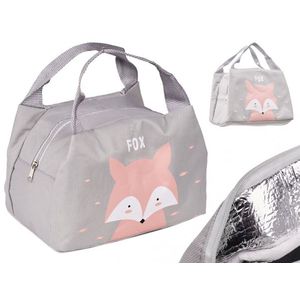 Geanta termoizolanta pentru transport alimente model Grey with Pink Fox 21 cm imagine