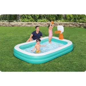 Piscina gonflabila Bestway DunkN Splash 251x168x102 cm cu cos de baschet si mingie incluse Albastru imagine