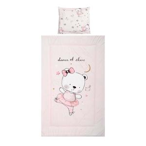 Set lenjerie pat 3 piese bumbac ranforce Cosy Ballerina Bear Pink imagine