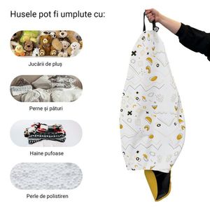 Husa fotoliu Puf Bean Bag tip Para L fara umplutura memphis alb cu galben imagine