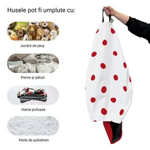 Husa fotoliu Puf Bean Bag tip Para L fara umplutura alb cu buline rosii imagine