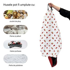 Husa fotoliu Puf Bean Bag tip Para L fara umplutura alb cu felii de pepene imagine