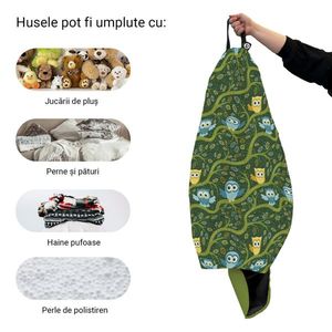 Husa fotoliu Puf Bean Bag tip Para L fara umplutura bufnite verde imagine