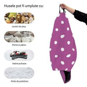 Husa fotoliu Puf Bean Bag tip Para L fara umplutura mov cu buline albe imagine