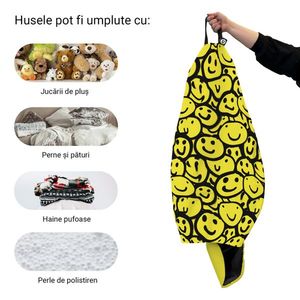 Husa fotoliu Puf Bean Bag tip Para XL fara umplutura smiley galben imagine