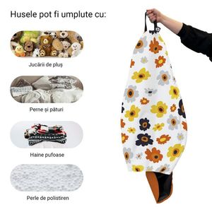 Husa fotoliu Puf Bean Bag tip Para XL fara umplutura Daisy fundal alb imagine