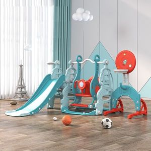 Spatiu de joaca 4 in 1 cu leagan, tobogan si poarta de fotbal Nichiduta Garden Tower Blue imagine