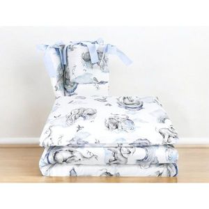 Lenjerie patut 3 piese cu protectie laterala Qmini 120x60 cm Elephants on Rainbow Blue imagine