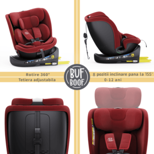 Scaun auto rotativ cu isofix B-Joy Deluxe Buf Boof iSize 40-150 cm red imagine