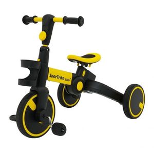 Tricicleta cu pedale 3 in 1 si roti din cauciuc SporTrike galben, scaun reglabil in 2 trepte, suport pahar si maner reglabil pe inaltime si detasabil imagine