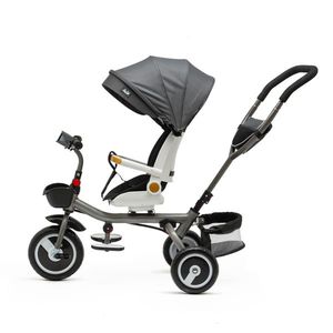 Tricicleta pentru Copii 3 in 1 Juju Bliss Ride, pozitie de somn, reversibila, far luminos, muzica, cos depozitare, gentuta, protectie UV, cauciucuri spuma EVA, greutate maxima admisa 25kg gri imagine