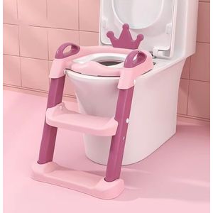 Reductor toaleta cu scarita, colac din spuma PU, manerele laterale, inaltime reglabila, baza ampla, 41 x 59 cm Little Mom Royal Pink imagine