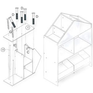 Organizator din lemn Ginger home cu 2 cutii textile, rafturi si tabla Forest imagine